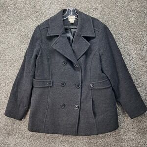 St Johns Bay Womens 1X Charcoal Grey Wool Cashmere Blend Pea Coat Jacket